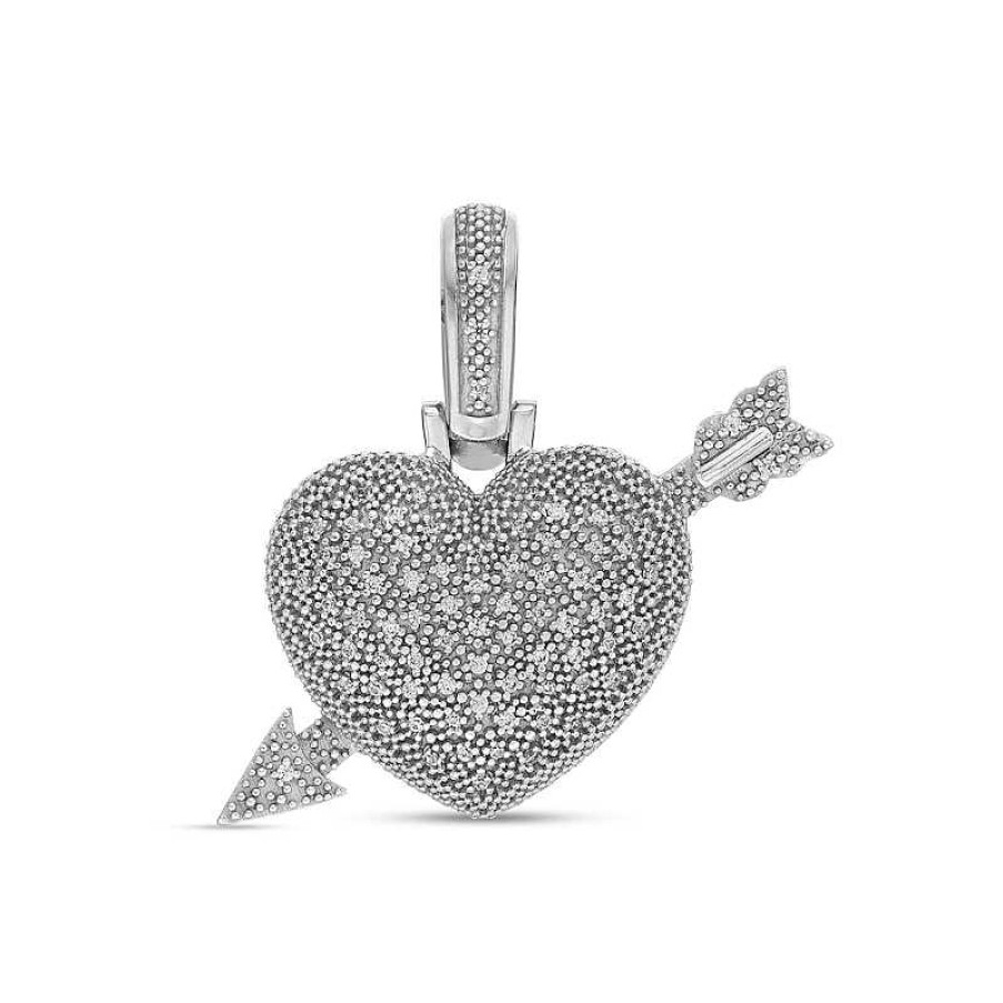 Banter 1/6 Ct. T.W. Diamond Heart Arrow Necklace Charm In Sterling Silver Charms