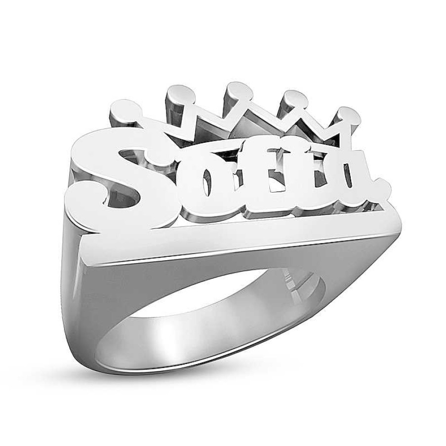 Banter Crown Name Personalized Ring In Solid Sterling Silver (1 Line) Rings