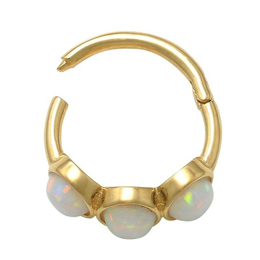 Banter 10K Gold Simulated Opal Three Stone Hoop - 16G Nose