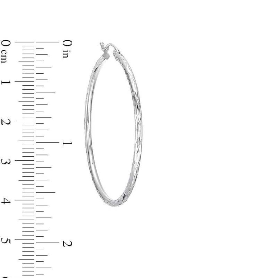 Banter 10K Hollow White Gold Diamond-Cut Hoops Earrings