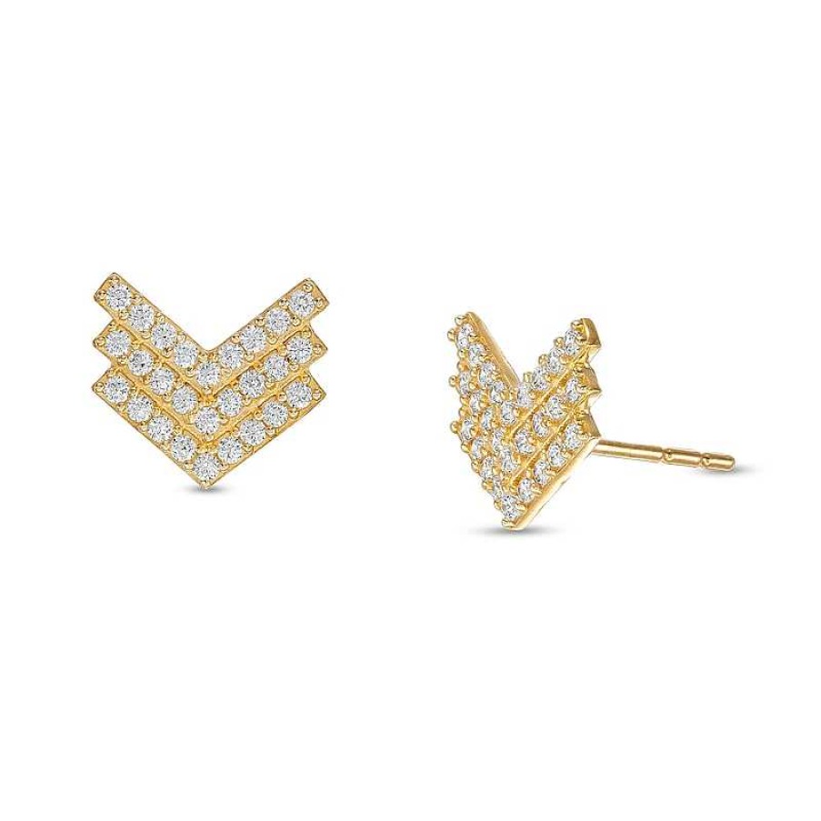 Banter Cubic Zirconia Triple Row Chevron Stud Earrings In 10K Gold Earrings