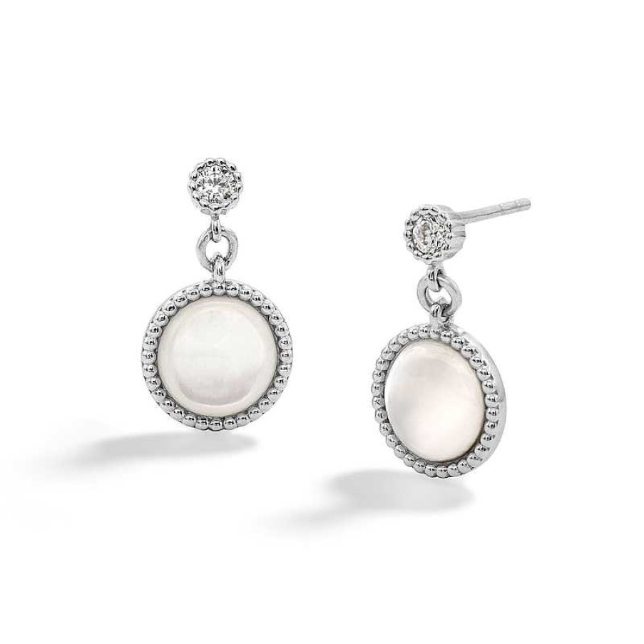 Banter Sterling Silver Pearl Shell And Cz Milgrain Drop Studs Earrings