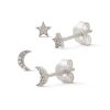 Banter 1/20 Ct. T.W. Diamond Star And Moon Stud Earrings Two Piece Set In Sterling Silver Earrings