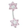 Banter Stainless Steel Cz Pink And White Double Flower Belly Button Ring - 14G Belly Button