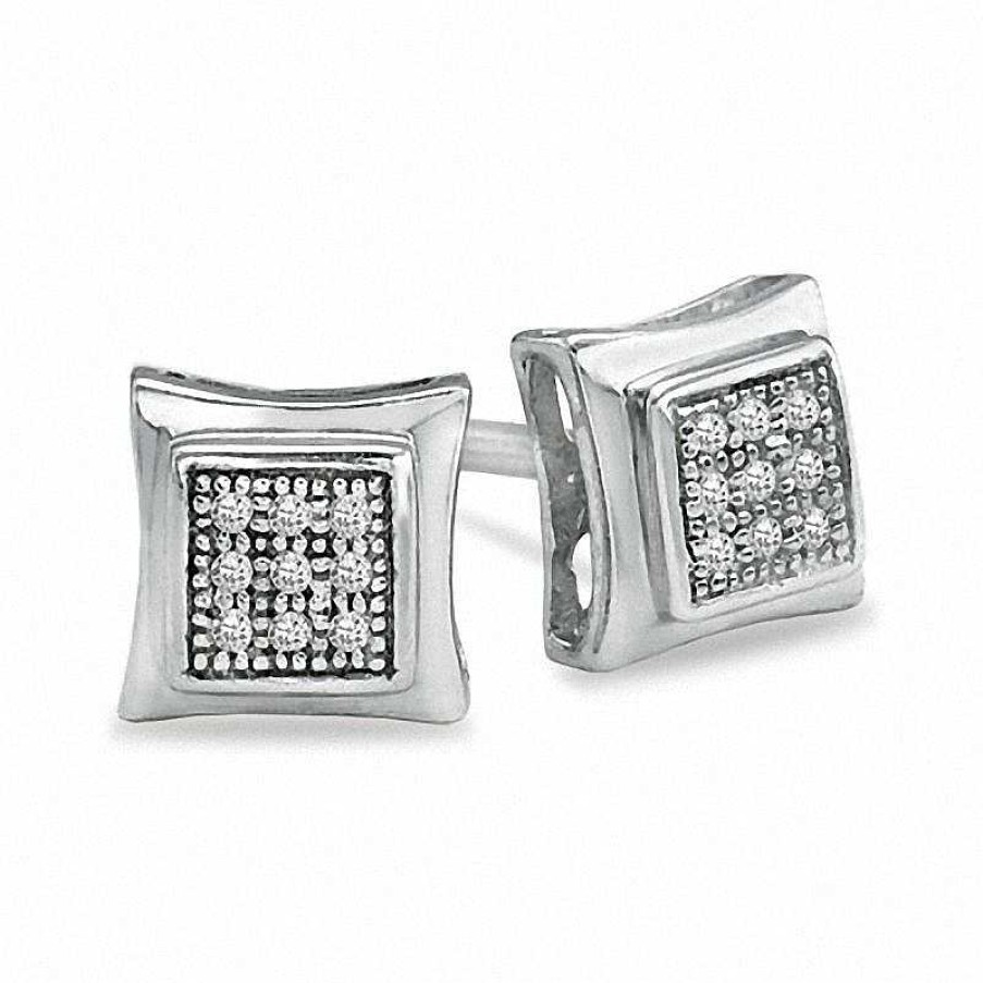 Banter Diamond Accent Pav Curved Frame Earrings In Sterling Silver Earrings