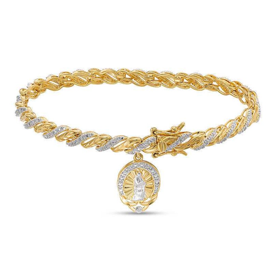 Banter Diamond Accent Beaded Saint Christopher Charm Twisted Link Bracelet In Sterling Silver With 18K Gold Plate - 7.25" Bracelets