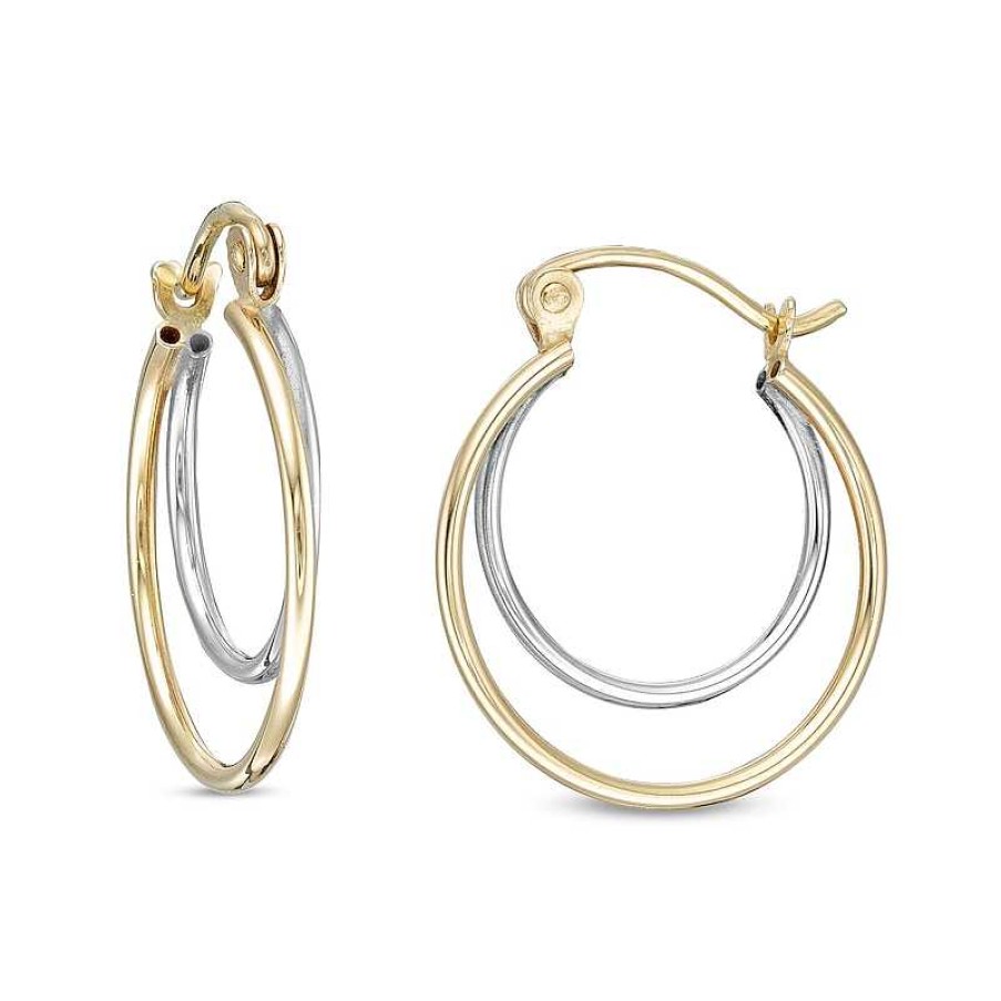 Banter 16.5Mm Double Row Split Hoop Earrings In 10K Tube Hollow Two-Tone Gold Earrings