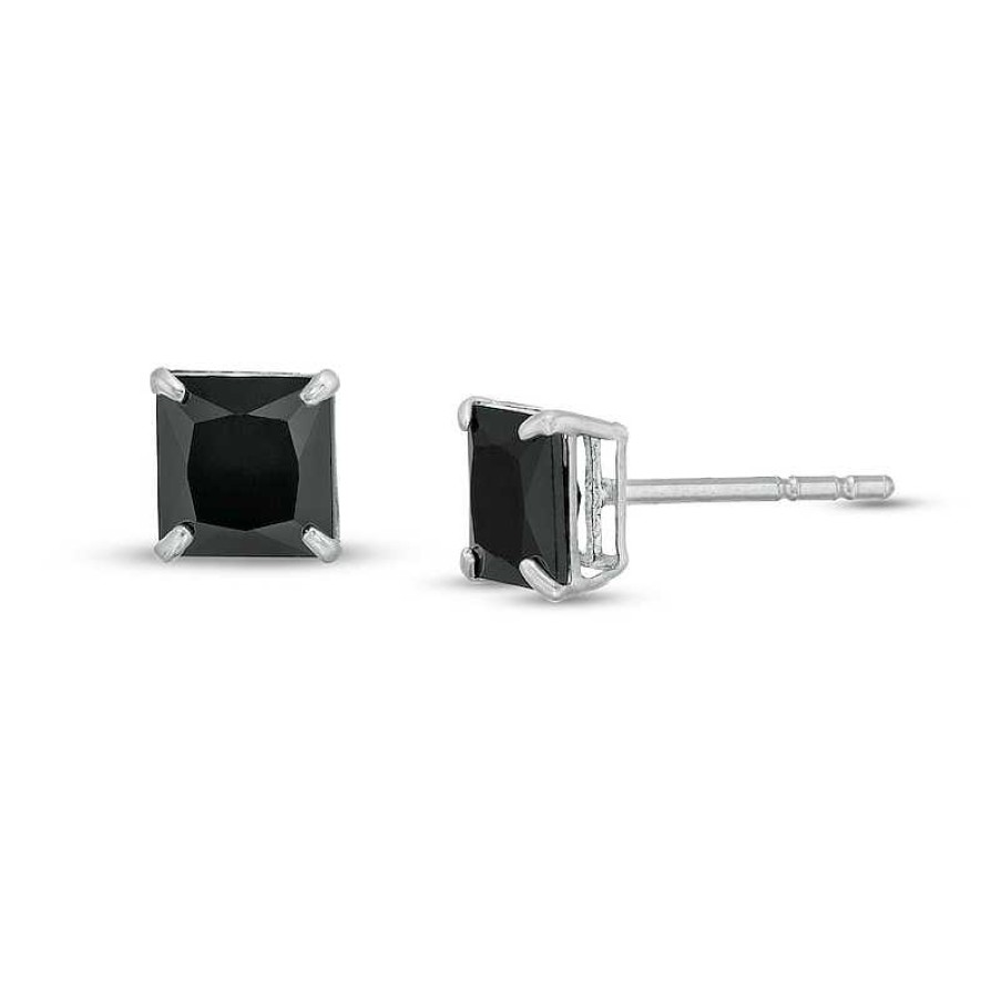 Banter 5Mm Princess-Cut Black Cubic Zirconia Solitaire Stud Earrings In 14K White Gold Earrings