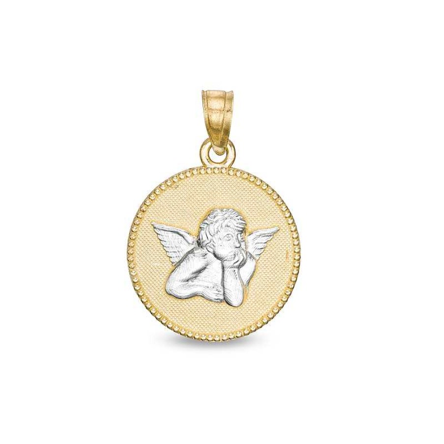 Banter Cherub Textured Medal Charm In 10K Solid Two-Tone Gold Charms