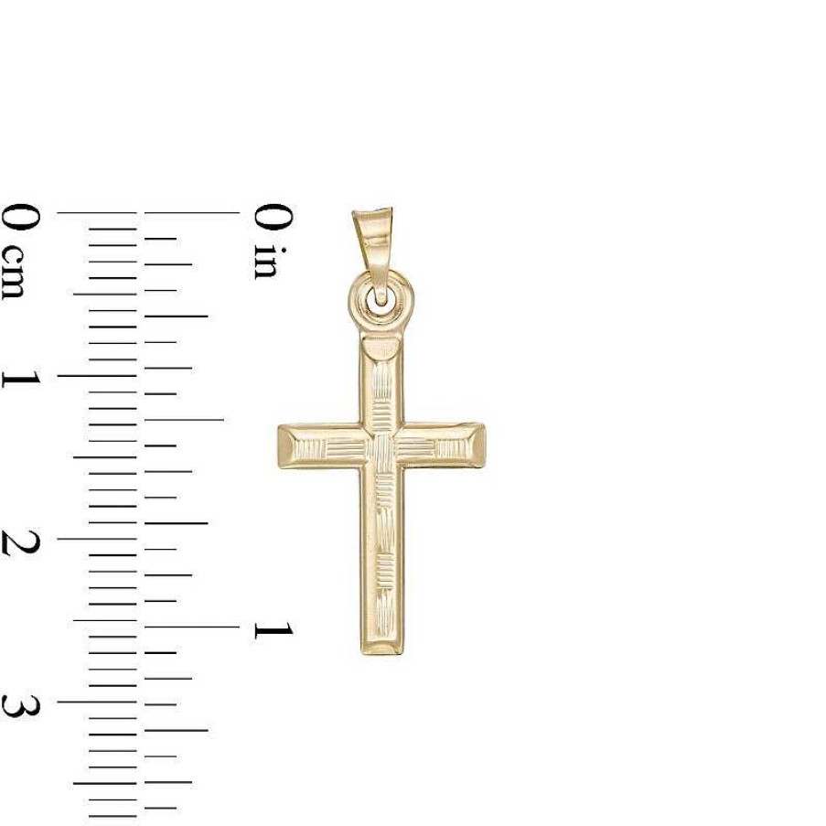 Banter Diamond-Cut Cross Necklace Charm In 10K Stamp Hollow Gold Charms