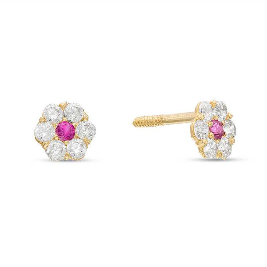 Banter Child'S Red And White Cubic Zirconia Flower Stud Earrings In 10K Gold Earrings