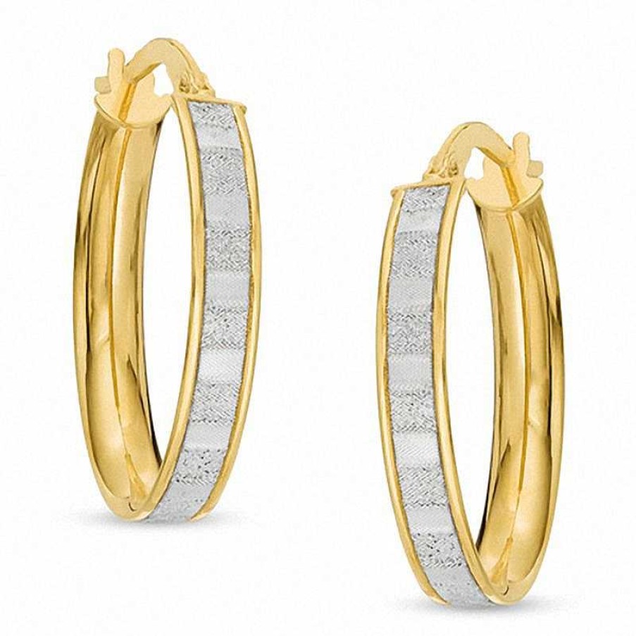 Banter Made In Italy Oval Striped Glitter Enamel Hoop Earrings In 10K Gold Earrings