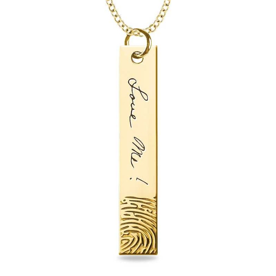 Banter Engravable Print And Your Own Handwriting Vertical Bar Pendant In 10K White, Yellow Or Rose Gold (1 Image And Line) Necklaces