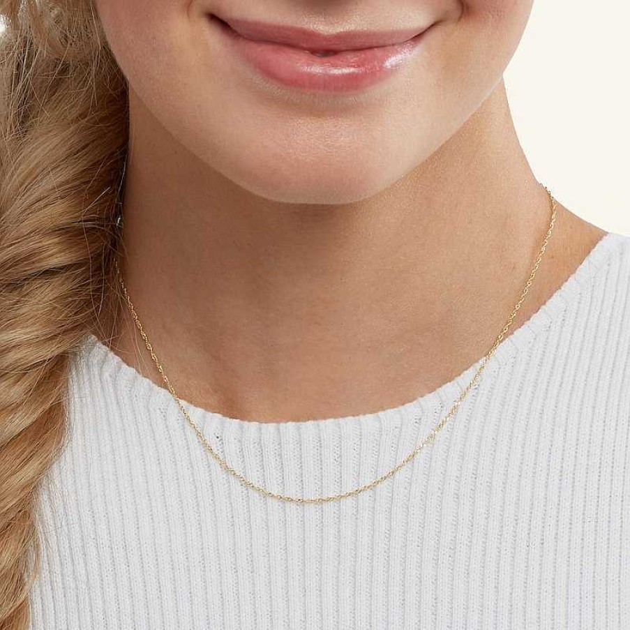 Banter 020 Gauge Singapore Chain Necklace In 14K Solid Gold Bonded Sterling Silver - 16" Necklaces