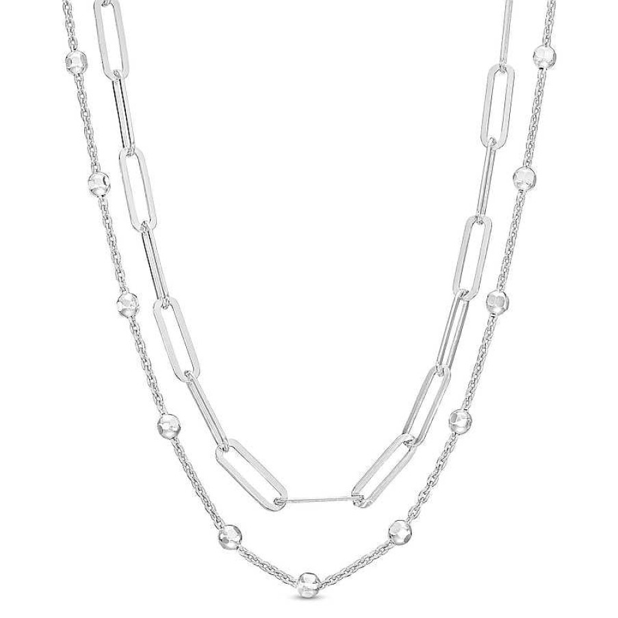 Banter Made In Italy 1.5Mm Diamond-Cut Double Woven Link Bead Chain Necklace In Solid Sterling Silver - 16" + 2" Necklaces