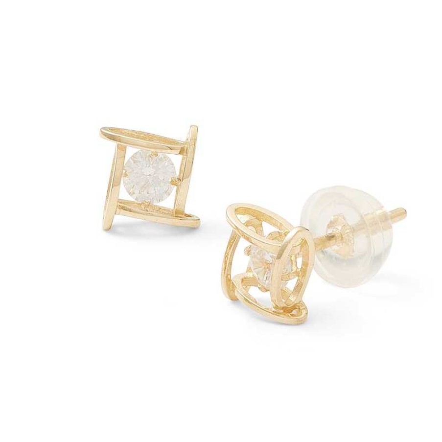 Banter 3Mm Cubic Zirconia Geometric Square Cage Stud Earrings In 10K Gold Earrings