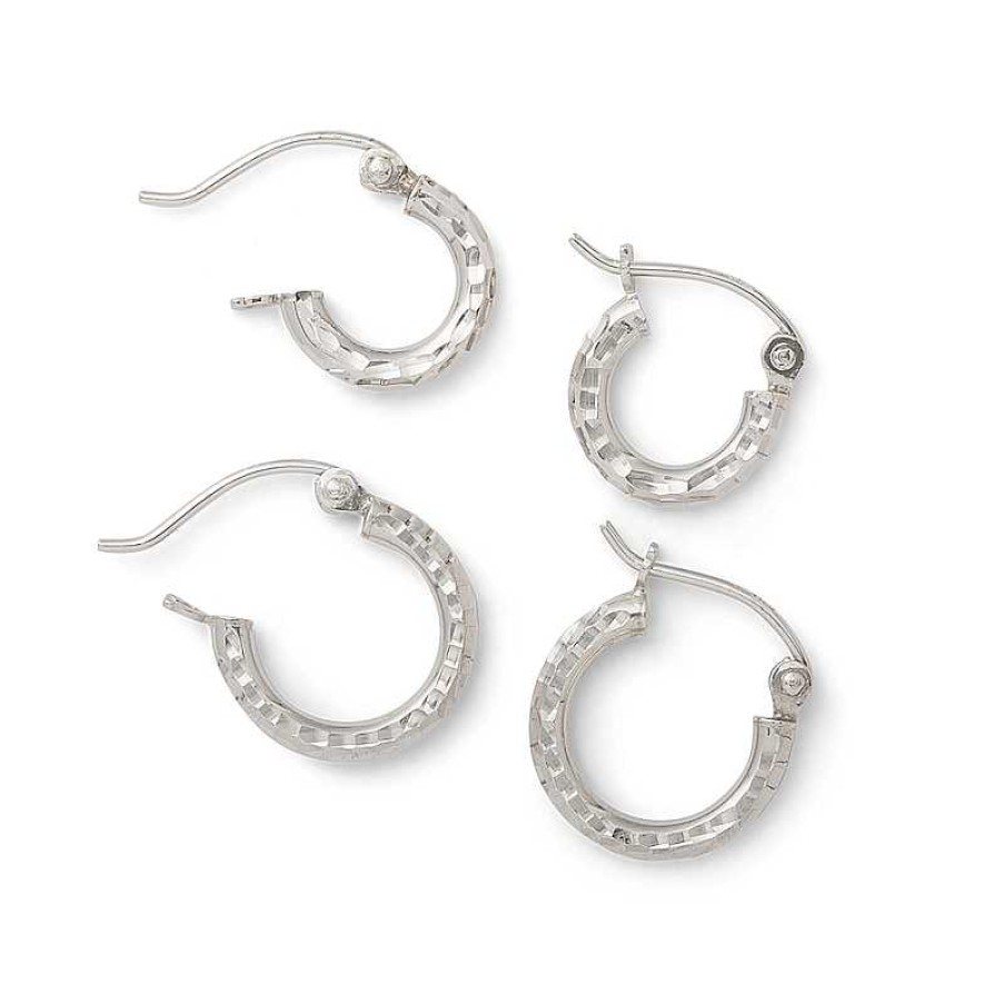 Banter Diamond-Cut Hoop Earrings Set In Hollow Sterling Silver Earrings