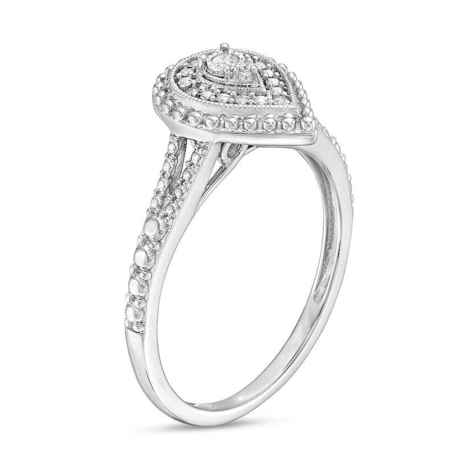 Banter 1/20 Ct. T.W. Pear-Shaped Composite Diamond Beaded Double Frame Vintage-Style Promise Ring In Sterling Silver Rings