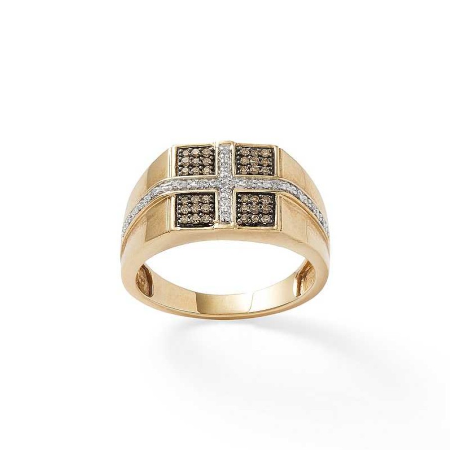 Banter 1/4 Ct. T.W. Champagne And White Diamond Square Cross Ring In 10K Gold Rings