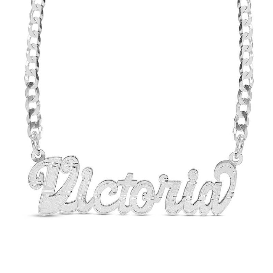 Banter Script Name Curb Chain Necklace In Solid Sterling Silver (1 Line) - 18" Necklaces