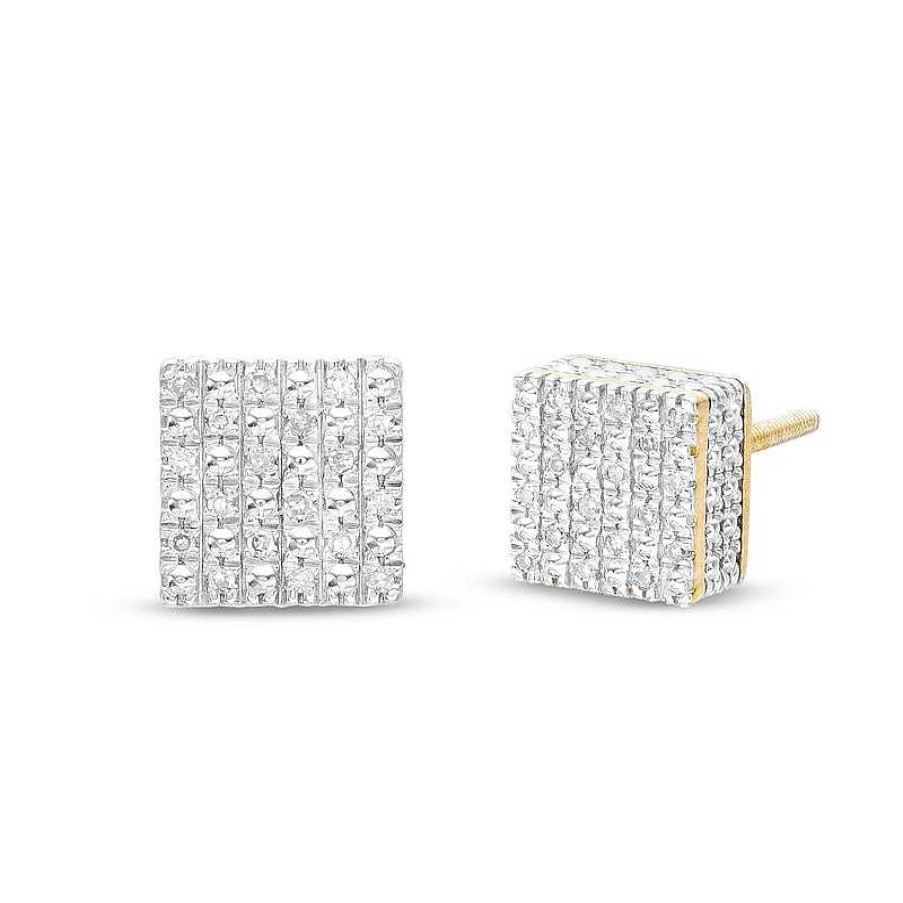 Banter 1/20 Ct. T.W. Diamond Square Stud Earrings In Sterling Silver With 14K Gold Plate Earrings