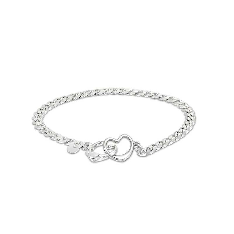 Banter Made In Italy Diamond-Cut Pav Interlocking Heart Curb Chain Bracelet In Solid Sterling Silver - 7.5" Bracelets