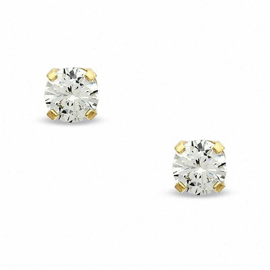 Banter 4Mm Cubic Zirconia Solitaire Stud Piercing Earrings In 14K Solid Gold Earrings