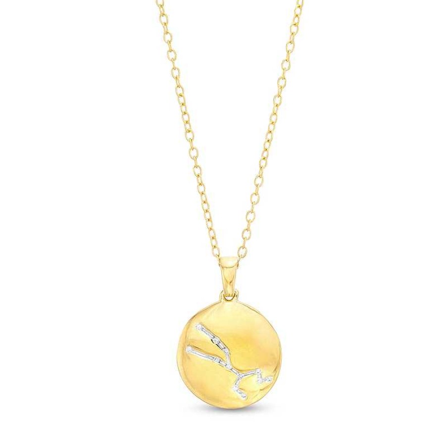 Banter Diamond Accent Taurus Zodiac Disc Necklace In Sterling Silver With 14K Gold Plate - 18" Necklaces