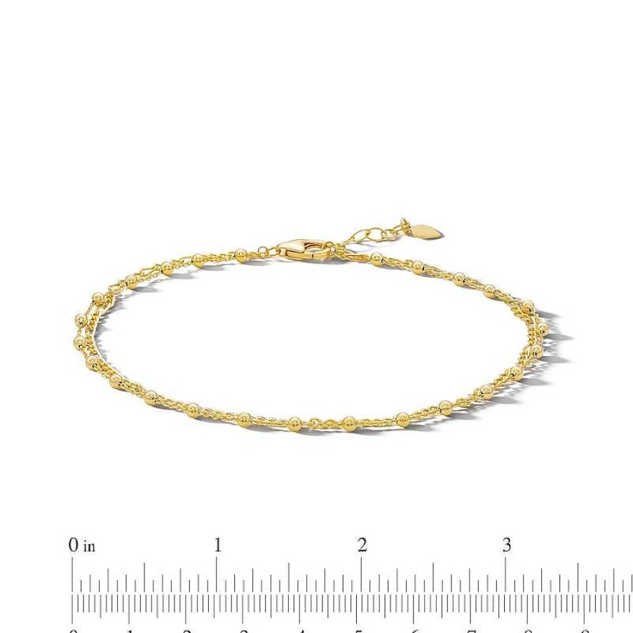 Banter 10K Gold Bonded Figaro And Bead Double Chain Anklet - 10" Bracelets