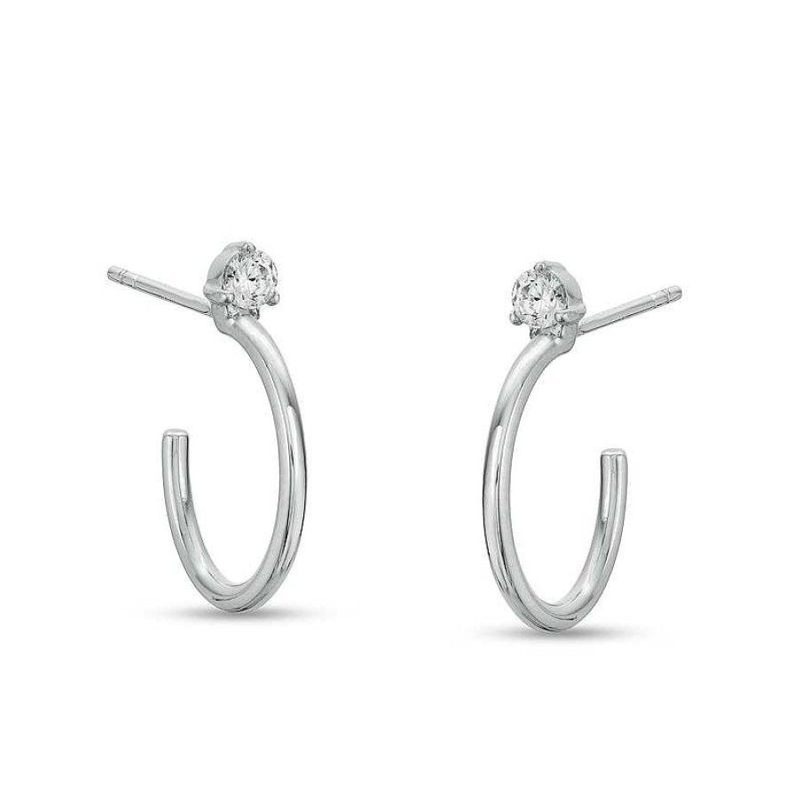 Banter 3Mm Cubic Zirconia Solid J-Hoop Earrings In Hollow Sterling Silver Earrings