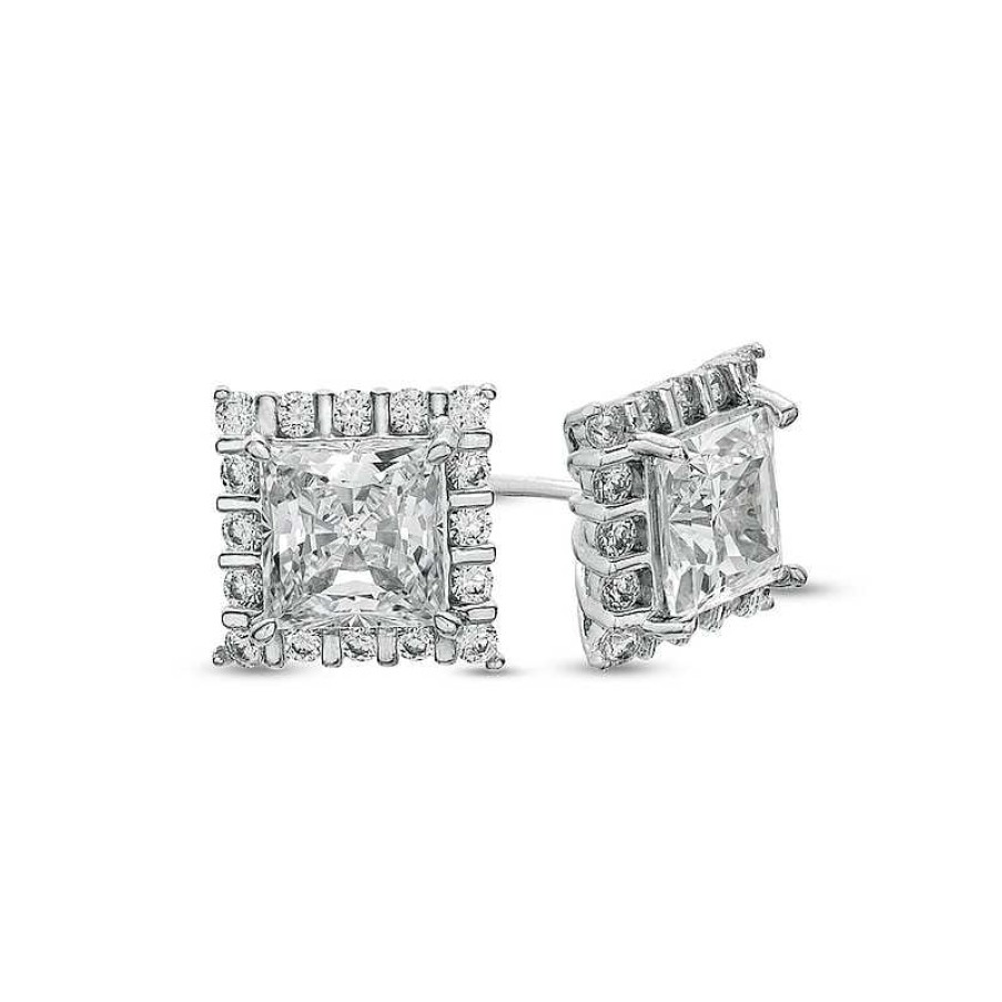 Banter 6Mm Square-Cut Cubic Zirconia Framed Stud Earrings In Solid Sterling Silver Earrings