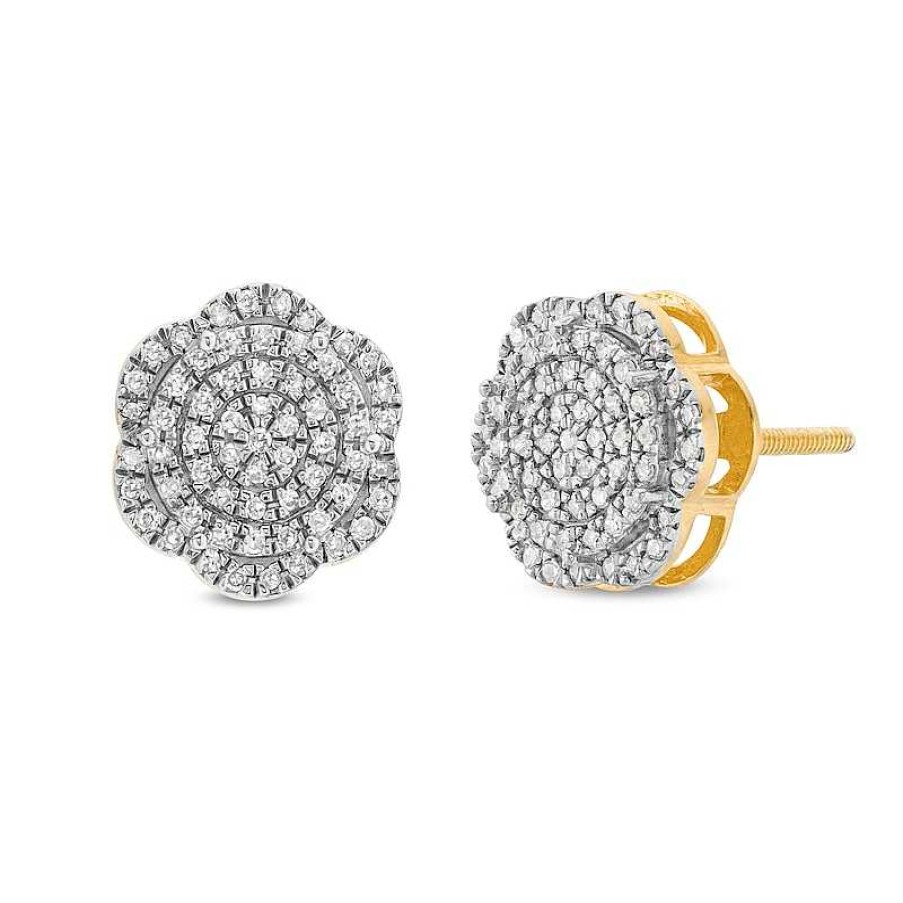 Banter 10K Solid Gold 1/6 Ct. T.W. Diamond Pav Cluster Studs Earrings