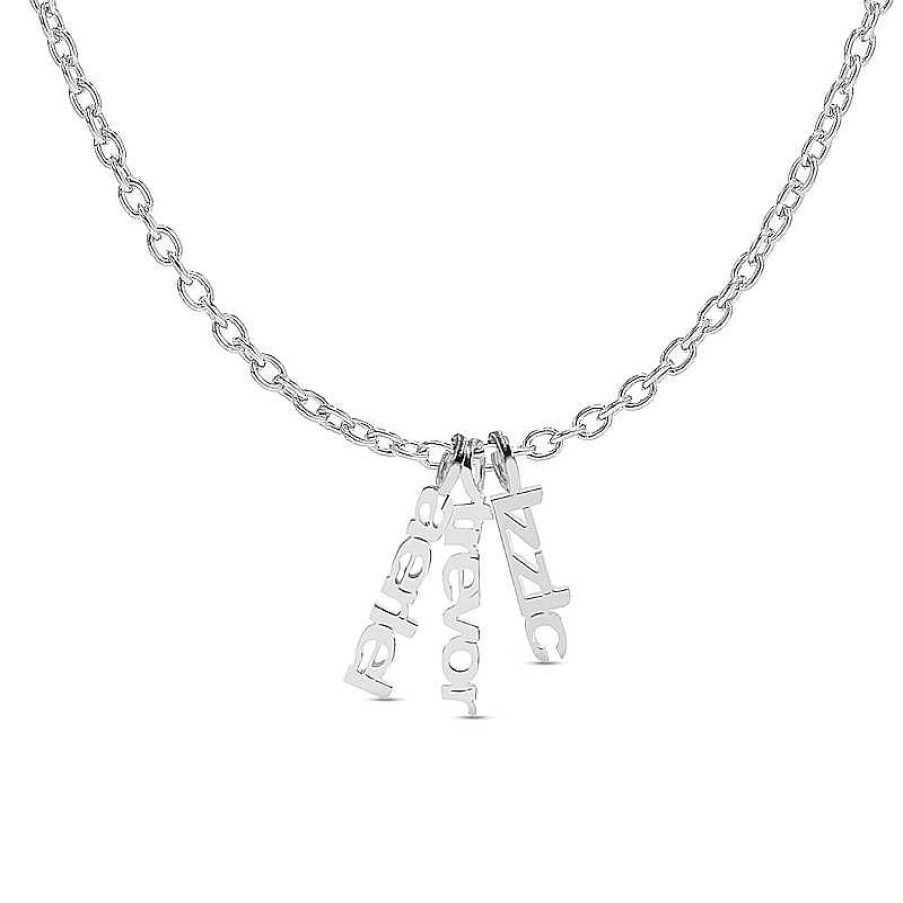 Banter Three Name Block Vertical Chain Personalized Necklace In Solid Sterling Silver (1 Line) - 18" Necklaces