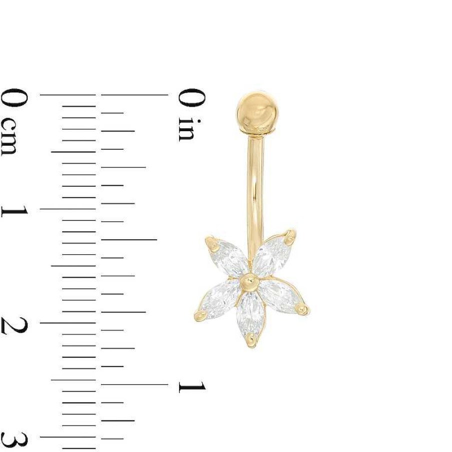 Banter 014 Gauge Marquise Cubic Zirconia Flower Belly Button Ring In 14K Gold Belly Button