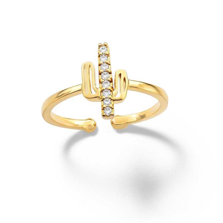 Banter 18K Gold Plate Diamond Accent Cactus Ring Rings