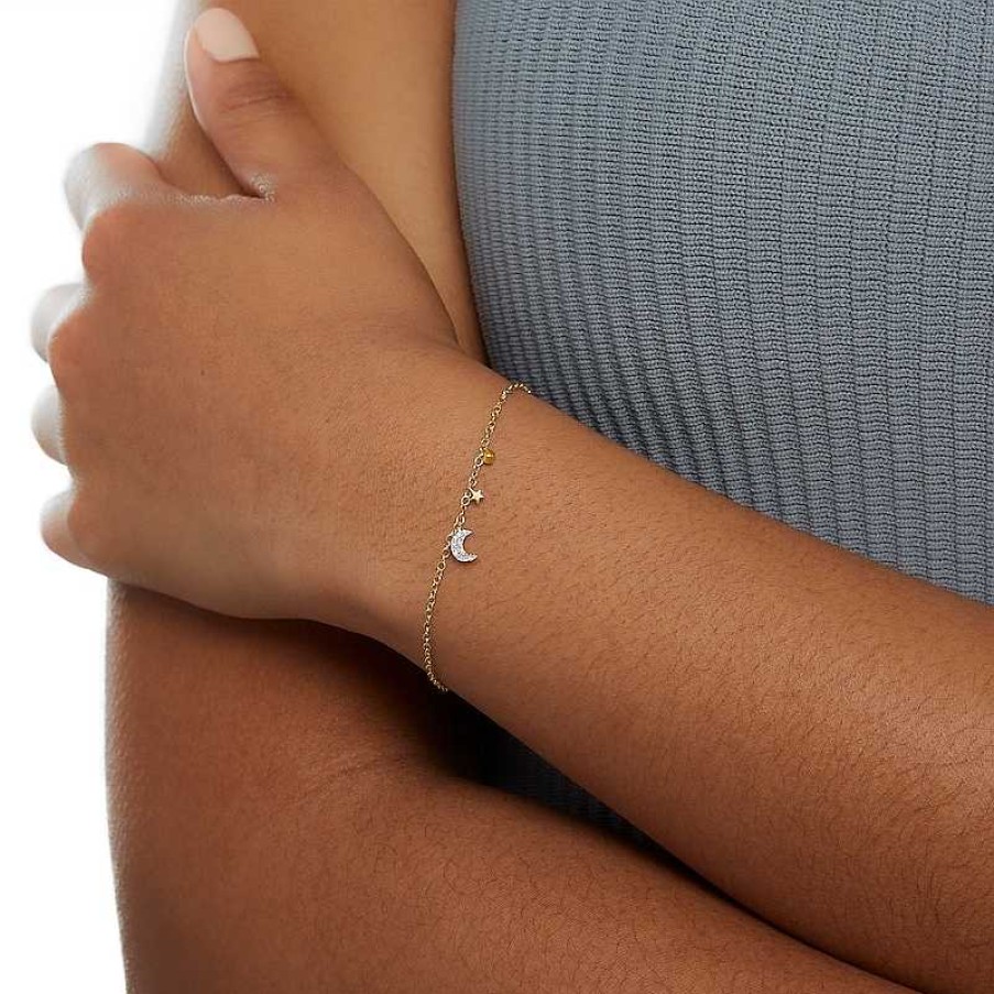 Banter Diamond Accent Moon And Star Bracelet In Sterling Silver With 14K Gold Plate Bracelets