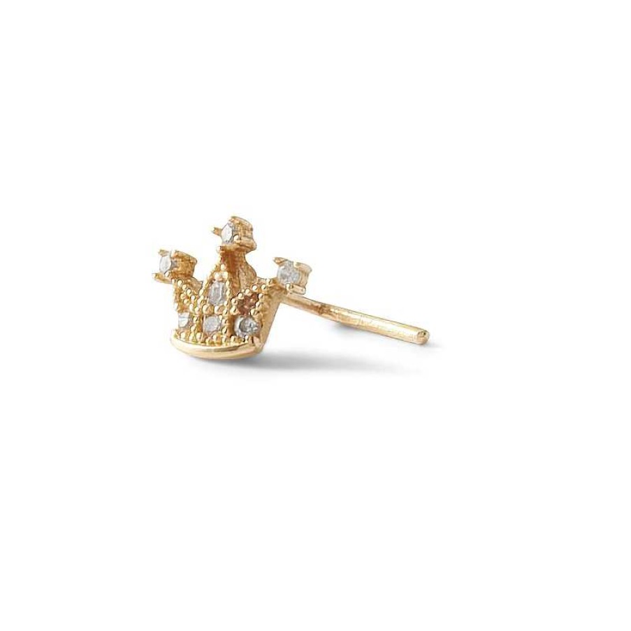 Banter 024 Gauge Cubic Zirconia Crown Nose Stud In 10K Gold Nose