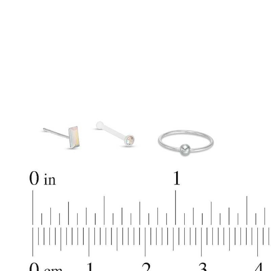 Banter Semi-Solid Sterling Silver Cz And Crystal Three Piece Nose Ring Set - 20G Nose