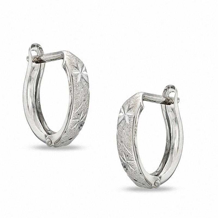 Banter 10K White Gold Star And Line Diamond-Cut Snap Hoop Earrings Earrings