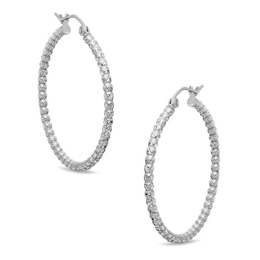 Banter 30Mm Diamond-Cut Bead Hoop Earrings In Hollow Sterling Silver Earrings