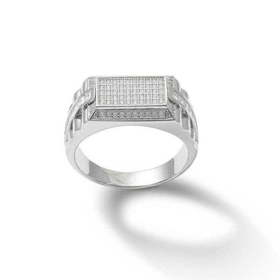 Banter Baguette And Round Cubic Zirconia Rectangular Ring In Solid Sterling Silver Rings