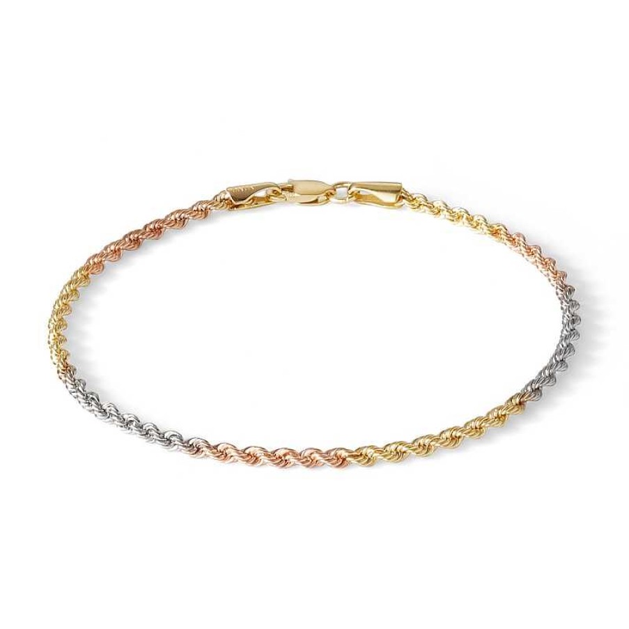 Banter 016 Gauge Rope Chain Bracelet In 10K Hollow Tri-Tone Gold - 7" Bracelets