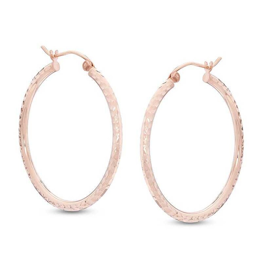 Banter 30Mm Diamond- Cut Hoop Earrings In 14K Tube Hollow Rose Gold Earrings