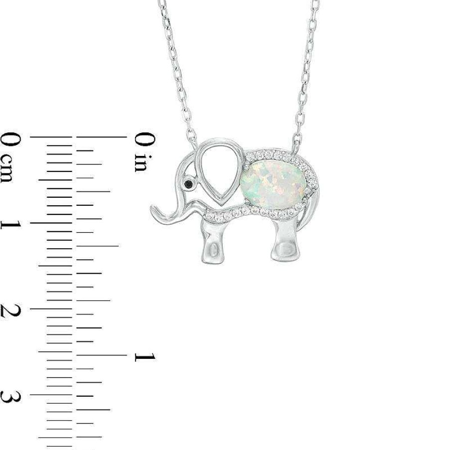 Banter Oval Lab-Created Opal And White Sapphire With Black Spinel Elephant Necklace In Sterling Silver Necklaces