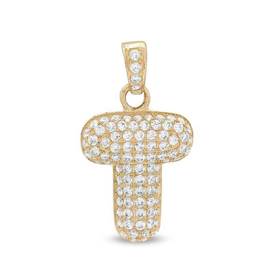 Banter Cubic Zirconia Puffed "T" Necklace Charm In 10K Gold Charms