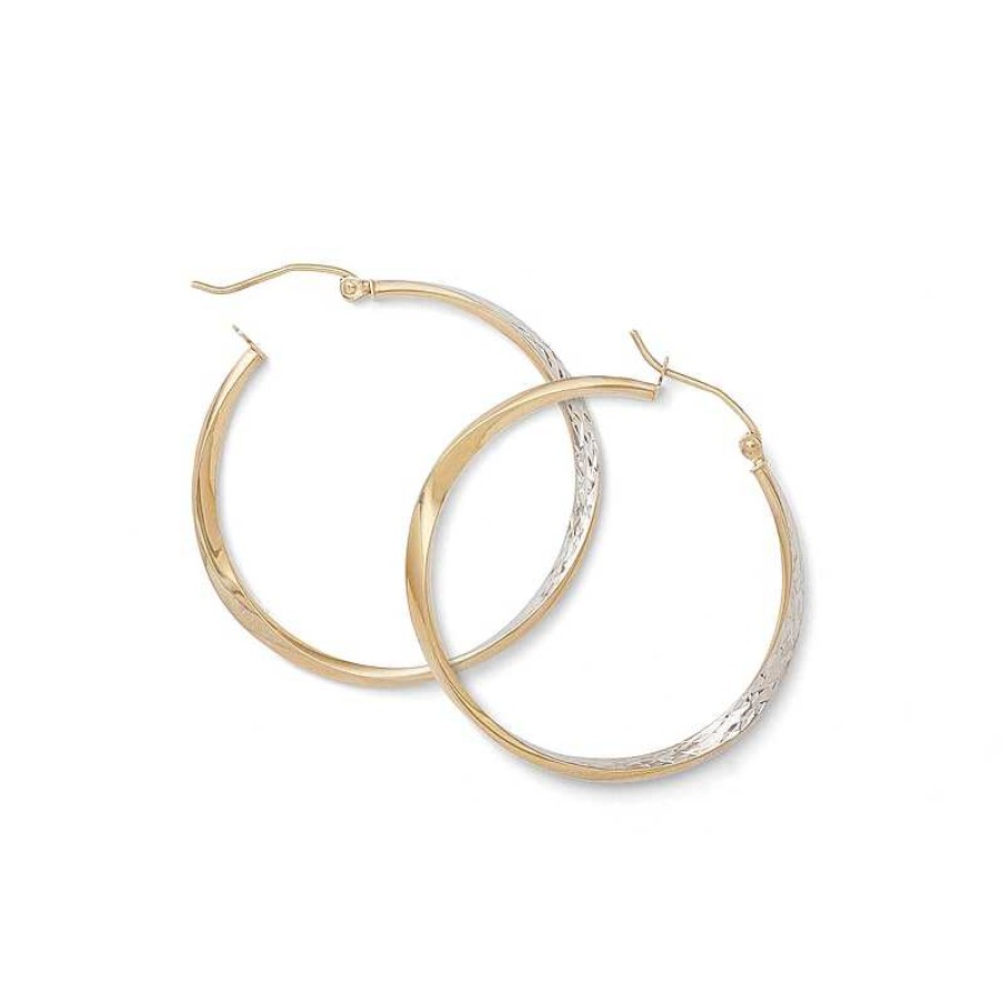 Banter Multi-Finish Twist Hoop Earrings In 10K Tube Hollow Two-Tone Gold Earrings