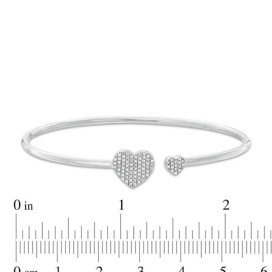 Banter 1/6 Ct. T.W. Diamond Double Heart Open Bangle In Sterling Silver Tube Bracelets