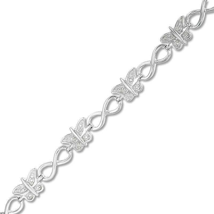 Banter Diamond Accent Butterfly Infinity Link Bracelet In Sterling Silver - 7.25" Bracelets