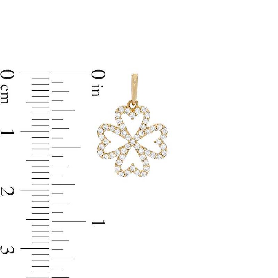 Banter Cubic Zirconia Heart-Shaped Four Leaf Clover Necklace Charm In 10K Solid Gold Charms