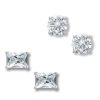 Banter Cubic Zirconia Solitaire Stud Earrings Two Pair Set In Sterling Silver Earrings